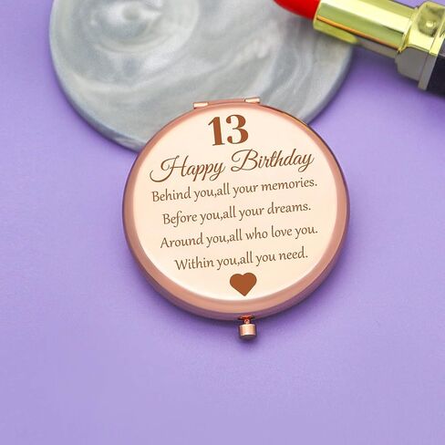 Sweet 13th Birthday Gift for Girls, Happy 13 Year Old Gifts for Daughter Granddaughter Sister Niece Friends, Rose Gold Compact Mirror for 13th Birthday Girls, 13 Years Old Girl Birthday Gift in Kuwait