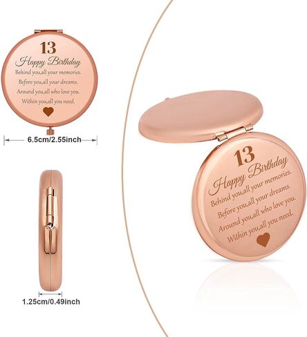 Sweet 13th Birthday Gift for Girls, Happy 13 Year Old Gifts for Daughter Granddaughter Sister Niece Friends, Rose Gold Compact Mirror for 13th Birthday Girls, 13 Years Old Girl Birthday Gift in Kuwait
