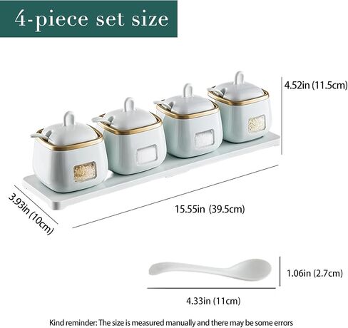 Set of 4 Condiment Jars with Lids, Spoons and Tray, Kitchen Salt Containers Coffee Sugar Bowls Seasoning Jars for Salt, Sugar, Pepper, Coffee, Spice (Light Blue) in Saudi Arabia