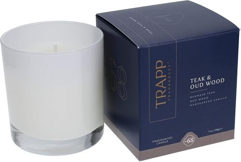 تراب - رقم 68 خشب الساج وخشب العود - 7 أونصة. شمعة مميزة - عطر منزلي عطري برائحة ترابية من خشب الساج البورمي وخشب العود وفانيليا مدغشقر - شمع الفازلين in Kuwait