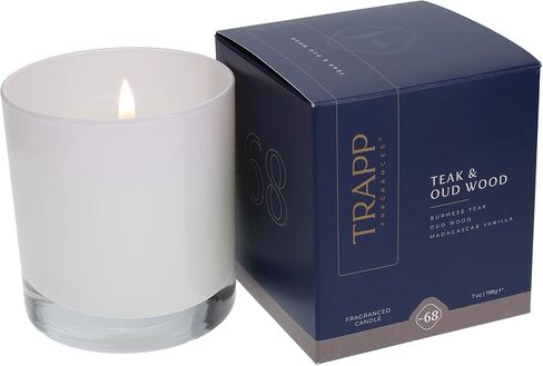 تراب - رقم 68 خشب الساج وخشب العود - 7 أونصة. شمعة مميزة - عطر منزلي عطري برائحة ترابية من خشب الساج البورمي وخشب العود وفانيليا مدغشقر - شمع الفازلين in Kuwait