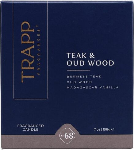 تراب - رقم 68 خشب الساج وخشب العود - 7 أونصة. شمعة مميزة - عطر منزلي عطري برائحة ترابية من خشب الساج البورمي وخشب العود وفانيليا مدغشقر - شمع الفازلين in Kuwait