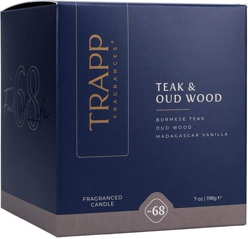 تراب - رقم 68 خشب الساج وخشب العود - 7 أونصة. شمعة مميزة - عطر منزلي عطري برائحة ترابية من خشب الساج البورمي وخشب العود وفانيليا مدغشقر - شمع الفازلين in Kuwait