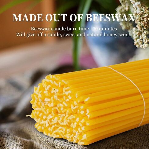 Beeswax Candles, No-Drip, Smoke-Less, 50 Pack Beeswax Taper Candles Church Prayers, Decorations, Birthday Celebrations, Each Candle Measures 6.3" in Height and Has A Diameter of 0.2" in Saudi Arabia