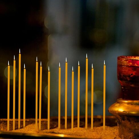 Beeswax Candles, No-Drip, Smoke-Less, 50 Pack Beeswax Taper Candles Church Prayers, Decorations, Birthday Celebrations, Each Candle Measures 6.3" in Height and Has A Diameter of 0.2" in Saudi Arabia