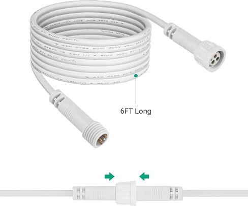 سلك تمديد EDISHINE بطول 6 أقدام، كابل تمديد 24AWG 300V 80 درجة مئوية 3 دبابيس فقط للإضاءة المريحة LED (B0BG3WCRGD/B09FJ8HZD6)، ملحقات إضاءة السقف لغرفة المعيشة، الطابق السفلي، 6 عبوات in Kuwait