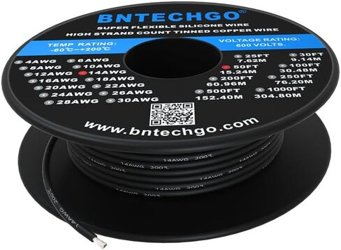 BNTECHGO 14 AWG Silicone Wire Red Black 25ft Stranded Tinned Copper Wire | Flexible 14 Gauge Stranded Wire Silicone Rubber Insulation For RC Models, Drone, Robot, Battery, EV Charger, 3D Printer, DIY in Kuwait