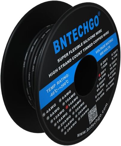 BNTECHGO 14 AWG Silicone Wire Red Black 25ft Stranded Tinned Copper Wire | Flexible 14 Gauge Stranded Wire Silicone Rubber Insulation For RC Models, Drone, Robot, Battery, EV Charger, 3D Printer, DIY in Kuwait