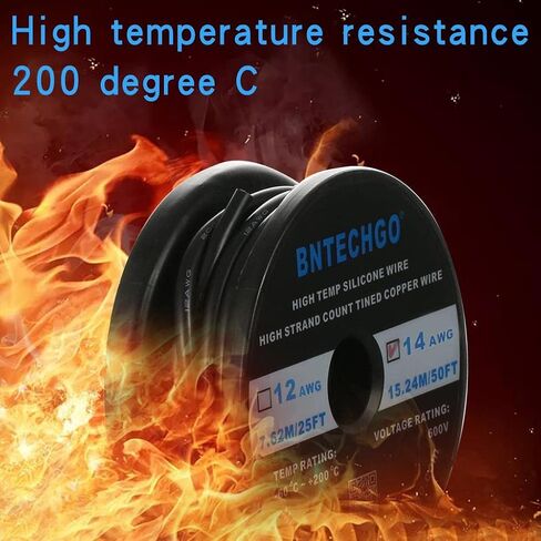 BNTECHGO 14 AWG Silicone Wire Red Black 25ft Stranded Tinned Copper Wire | Flexible 14 Gauge Stranded Wire Silicone Rubber Insulation For RC Models, Drone, Robot, Battery, EV Charger, 3D Printer, DIY in Kuwait
