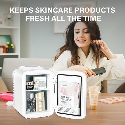 Simple Deluxe 4L/6 Can Mini Fridge, Portable Cooler & Warmer Freon-Free Refrigerator, Provide Compact Storage for Skincare, Beverage, Cosmetics, Bedroom, Office, Black in Kuwait