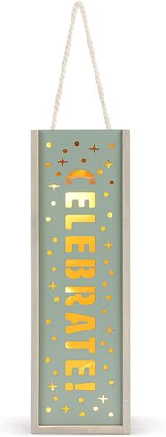 DEMDACO Pairs Well With Friends Olive Green 14 x 4.5 Pine Wood Wine Bottle Accessory Lantern in Kuwait