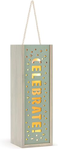 DEMDACO Pairs Well With Friends Olive Green 14 x 4.5 Pine Wood Wine Bottle Accessory Lantern in Kuwait