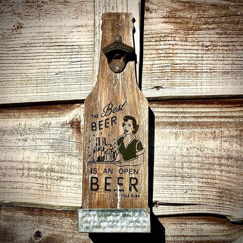 Wall-Mounted Beer Bottle Opener with Cap Catcher - Witty Man Cave Decor, Larger Wooden Design, Ideal Fathers Day Gift for Men in Saudi Arabia