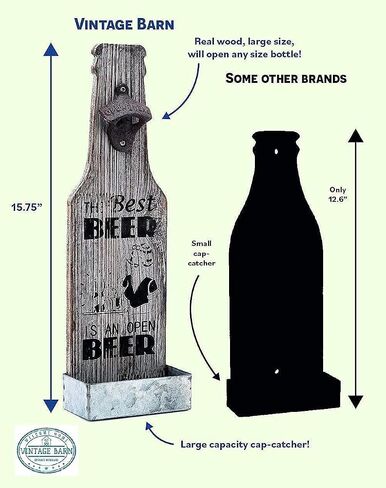 Wall-Mounted Beer Bottle Opener with Cap Catcher - Witty Man Cave Decor, Larger Wooden Design, Ideal Fathers Day Gift for Men in Saudi Arabia