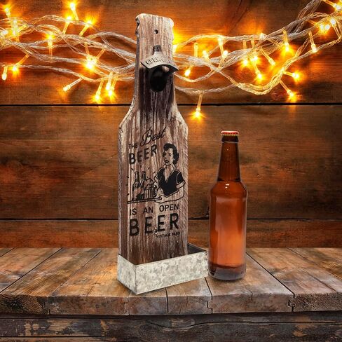 Wall-Mounted Beer Bottle Opener with Cap Catcher - Witty Man Cave Decor, Larger Wooden Design, Ideal Fathers Day Gift for Men in Saudi Arabia