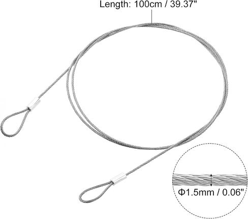 uxcell 4Pcs Lanyard Cable, 100mx1.5mm Stainless Steel Wire Cable with Vinyl Coated Loops Security Steel Cable for Connect Furniture Outdoor Travel, Silver in Saudi Arabia