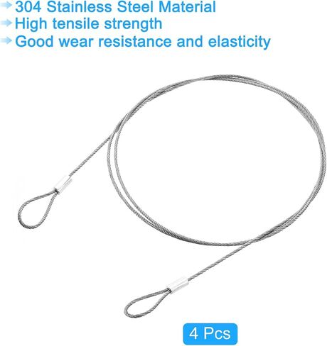 uxcell 4Pcs Lanyard Cable, 100mx1.5mm Stainless Steel Wire Cable with Vinyl Coated Loops Security Steel Cable for Connect Furniture Outdoor Travel, Silver in Saudi Arabia