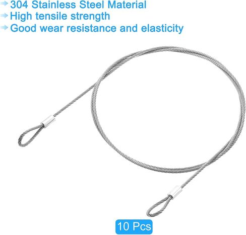 uxcell 4Pcs Lanyard Cable, 100mx1.5mm Stainless Steel Wire Cable with Vinyl Coated Loops Security Steel Cable for Connect Furniture Outdoor Travel, Silver in Saudi Arabia
