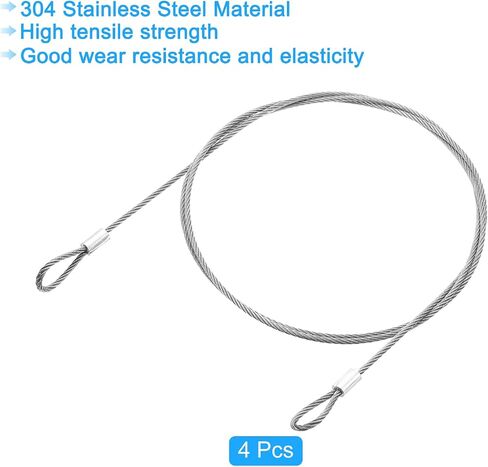 uxcell 4Pcs Lanyard Cable, 100mx1.5mm Stainless Steel Wire Cable with Vinyl Coated Loops Security Steel Cable for Connect Furniture Outdoor Travel, Silver in Saudi Arabia