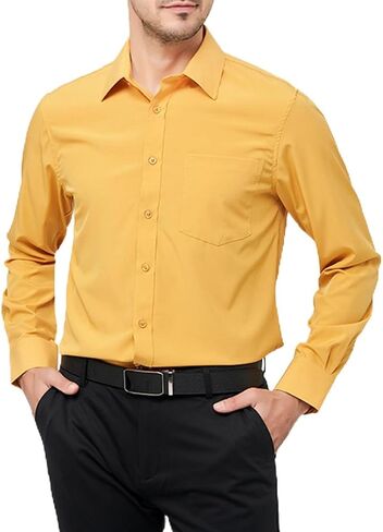 Men's Long Sleeve Dress Shirts Regular Fit and Wrinkle-resistant Stretch Button Down Shirt with Pocket in Saudi Arabia