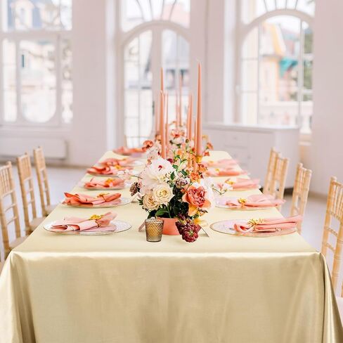Ruisita Satin Party Tablecloth Table Cover 58 x 102 Inches Wedding Rectangle Bright Silk Cover Smooth Fabric Tablecloth Table Decor for Wedding Banquet Table Decoration, Champagne in Saudi Arabia
