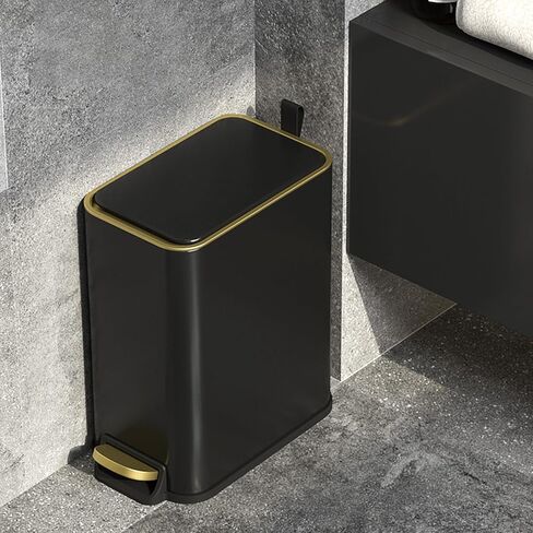 سلة مهملات الحمام المعدنية مع غطاء، سلة مهملات مكتبية رفيعة للمكتب القريب، سلة قمامة صغيرة لغرفة النوم بدون لمس 5 لتر/1.3 جالون مع دواسة قدم، أسود in Kuwait