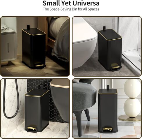 سلة مهملات الحمام المعدنية مع غطاء، سلة مهملات مكتبية رفيعة للمكتب القريب، سلة قمامة صغيرة لغرفة النوم بدون لمس 5 لتر/1.3 جالون مع دواسة قدم، أسود in Kuwait