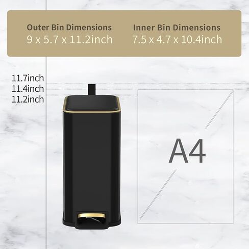 سلة مهملات الحمام المعدنية مع غطاء، سلة مهملات مكتبية رفيعة للمكتب القريب، سلة قمامة صغيرة لغرفة النوم بدون لمس 5 لتر/1.3 جالون مع دواسة قدم، أسود in Kuwait