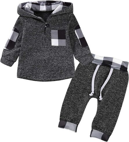 SANMIO Baby Boy Clothes Infant Hoodie Outfits Classic Plaid Sweatshirt +Pants 18 24M 3T Boys Outfit 0 6 12M Baby Sets in Saudi Arabia