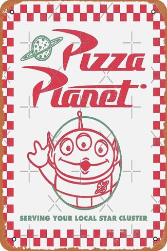 لوحة فنية لصندوق كوكب البيتزا، كوميدي ريترو، كارتون، ملصق معدني، علامة معدنية قديمة لتزيين المنزل، لافتة قصدير عتيقة مقاس 12 × 8 بوصة in Kuwait