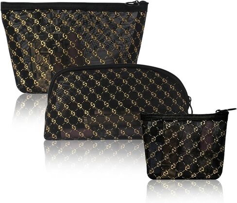 TRAKWAN 5 Pieces Zipper Mesh Cosmetic Bags Sets, Mesh Heart Makeup Bags Toiletry Bags, Portable Travel Makeup Bags for Women, Small Items Storage Organizer Bags for Travelling (Black), Black, Delicate in Saudi Arabia