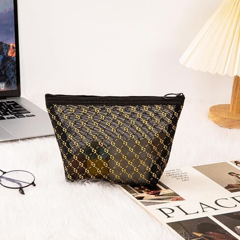 TRAKWAN 5 Pieces Zipper Mesh Cosmetic Bags Sets, Mesh Heart Makeup Bags Toiletry Bags, Portable Travel Makeup Bags for Women, Small Items Storage Organizer Bags for Travelling (Black), Black, Delicate in Saudi Arabia