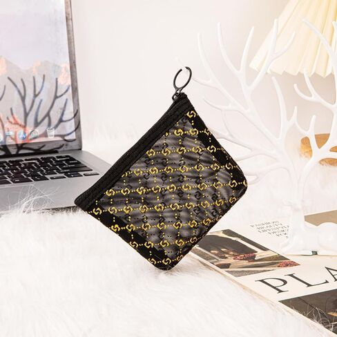 TRAKWAN 5 Pieces Zipper Mesh Cosmetic Bags Sets, Mesh Heart Makeup Bags Toiletry Bags, Portable Travel Makeup Bags for Women, Small Items Storage Organizer Bags for Travelling (Black), Black, Delicate in Saudi Arabia