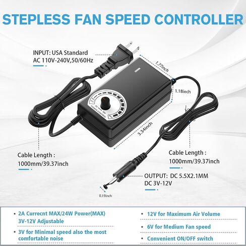مروحة 120 مم، مروحة كمبيوتر DC 12V مع قابس تيار متردد، مروحة كعك متغيرة السرعة، وحدة تحكم في السرعة AC110V 120V 220V 240V، مروحة علبة كمبيوتر 120 × 25 مم لصندوق صغير، عادم، ثلاجة RV، خزانة، البيت الأخضر، Xbox in Saudi Arabia
