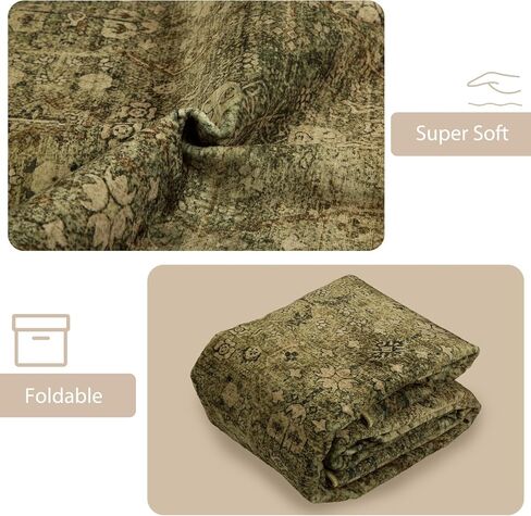 Area Rug 5x7 Washable Rugs Vintage Farmhouse Neutral Rug for Living Room Bedroom Dining Room Entryway, Low Pile Non-Shedding Easy Clean Area Rug, Yellow Green in Saudi Arabia
