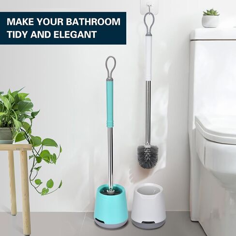 Toilet Bowl Brush and Holder 2 Pack Long Handle Toilet Brush for Bathroom with Ventilated Holder Floor and Wall Mounted Plastic Toilet Brush Set Under The Rim Household Cleaning (Cyan/White) in Saudi Arabia