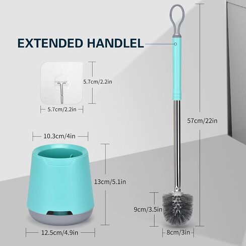 Toilet Bowl Brush and Holder 2 Pack Long Handle Toilet Brush for Bathroom with Ventilated Holder Floor and Wall Mounted Plastic Toilet Brush Set Under The Rim Household Cleaning (Cyan/White) in Saudi Arabia