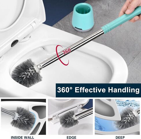 Toilet Bowl Brush and Holder 2 Pack Long Handle Toilet Brush for Bathroom with Ventilated Holder Floor and Wall Mounted Plastic Toilet Brush Set Under The Rim Household Cleaning (Cyan/White) in Saudi Arabia