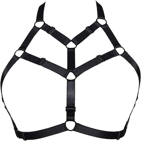 JELINDA Harness Cage Bra Elastic Womens Black Strappy Cupless Breast Bra Harness (Black-Y121) in Kuwait
