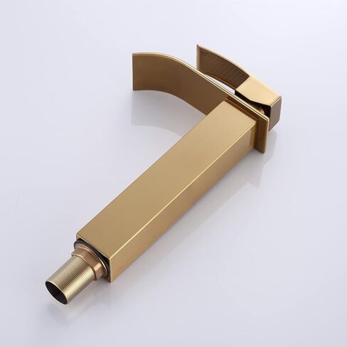 Waterfall Spout Bathroom Faucet, Deck Mount, Solid Brass, Brushed Gold, 1 Hole, Single Handle, Vessel Sink Faucet in Saudi Arabia