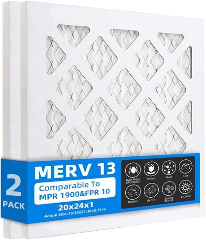 (2 Pack) 20x24x1 Furnace Air Filters, MPR 1900 & FPR 10, MERV 13 Pleated Air Filter (Actual Size: 19.38" x 23.38" x 0.75") in Saudi Arabia