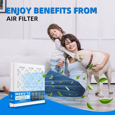 (2 Pack) 20x24x1 Furnace Air Filters, MPR 1900 & FPR 10, MERV 13 Pleated Air Filter (Actual Size: 19.38" x 23.38" x 0.75") in Saudi Arabia
