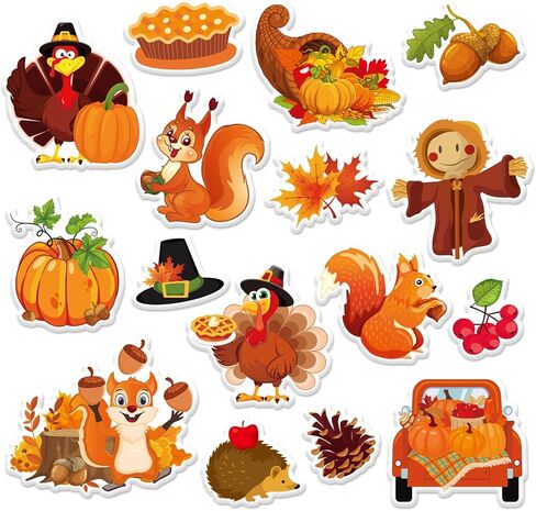 Whaline 32Pcs Fall Thanksgiving Thick Gel Clings Harvest Pumpkin Turkey Truck Scarecrow Window Gel Decals for Autumn School Home Classroom Wall Decor in Saudi Arabia