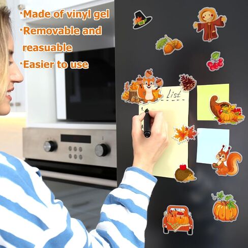 Whaline 32Pcs Fall Thanksgiving Thick Gel Clings Harvest Pumpkin Turkey Truck Scarecrow Window Gel Decals for Autumn School Home Classroom Wall Decor in Saudi Arabia