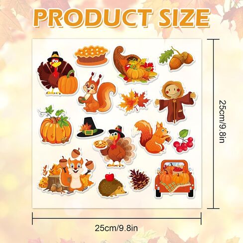 Whaline 32Pcs Fall Thanksgiving Thick Gel Clings Harvest Pumpkin Turkey Truck Scarecrow Window Gel Decals for Autumn School Home Classroom Wall Decor in Saudi Arabia