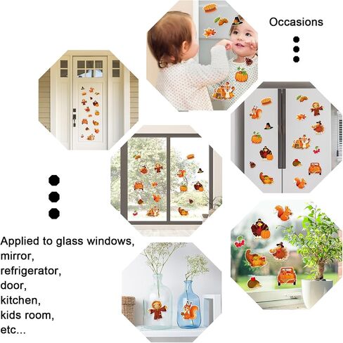 Whaline 32Pcs Fall Thanksgiving Thick Gel Clings Harvest Pumpkin Turkey Truck Scarecrow Window Gel Decals for Autumn School Home Classroom Wall Decor in Saudi Arabia