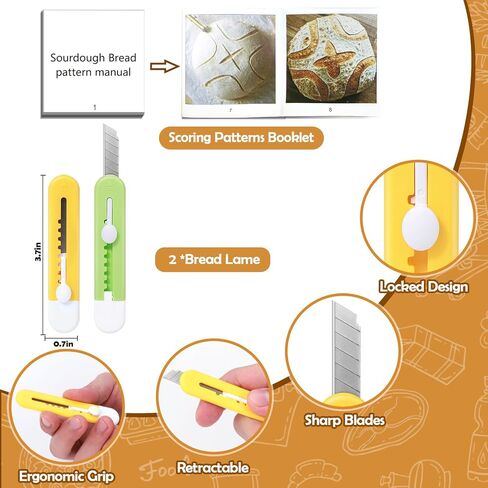 أداة تسجيل عجينة الخبز من XANGNIER، 2 حزمة من أدوات تسجيل العجين المخمر، أداة تقطيع عجينة الخبز، كتيب أنماط التسجيل، ملحقات لوازم أدوات الخبز وصنع الخبز in Kuwait