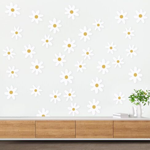 Daisy Flower Wall Stickers, 36 Pieces Daisy Wall Decor Boho Wall Decals Peel and Stick Wallpaper Floral White Daisy Wall Decal Retro Wall Stickers for Women Girls Living Room Bedroom Nursery Classroom in Saudi Arabia
