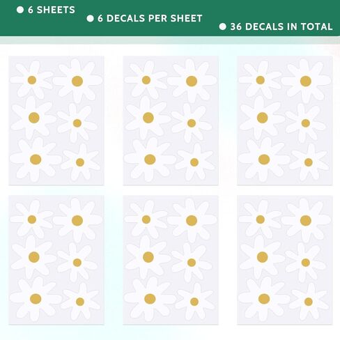 Daisy Flower Wall Stickers, 36 Pieces Daisy Wall Decor Boho Wall Decals Peel and Stick Wallpaper Floral White Daisy Wall Decal Retro Wall Stickers for Women Girls Living Room Bedroom Nursery Classroom in Saudi Arabia