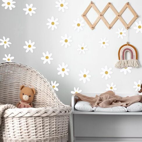 Daisy Flower Wall Stickers, 36 Pieces Daisy Wall Decor Boho Wall Decals Peel and Stick Wallpaper Floral White Daisy Wall Decal Retro Wall Stickers for Women Girls Living Room Bedroom Nursery Classroom in Saudi Arabia